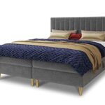 Boxspringbett Gold mit 2 Bettkästen und Topper - Doppelbett, Bonell-Matratze, Polsterbett, Bett mit Matratzentopper, Schlafzimmer, Velours Stoff (Grau (Manila 16), 160 x 200 cm)