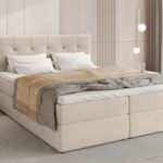 BROMARKT Boxspringbett Detroit 160x200 cm - Doppelbett mit Bonell Matratze - Modern Boxspringbett - Polsterbett mit Bettkasten und Gepolsterte Kopfstütze - Beige