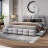 Rtopsu Polsterbett Doppelbett 180x200 cm 4 Stauraum Schubladen, Bett mit Verstellbares Kopfteil, Bettgestell mit Metallrahmen und Lattenrost aus Holz, Samt, Grau, Ohne LED-Beleuchtung und Matratze