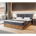 MEBLINI Boxspringbett mit Bettkasten - Gepolstert Doppelbett mit Matratze und Topper - Polsterbett mit Stauraum - Bett mit Kopfteil - Stauraumbett - Lofty 1-180x200 - H3/Dunkelgrau Samt