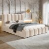 MOTIVENA Grand Bubble Polsterbett 180x200 mit Bettkasten, Bubble Bett 180x200 mit Stauraum, Bett Kopfteil Samt, ohne Matratze, Bett Samt, Polsterbett 180x200 Beige Creme