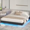 DICTAC Polsterbett 180x200 cm Bettgestell mit Lattenrost, Bett 180x200 mit LED Beleuchtung, Floating Bed Frame, Schlafzimmer Bettrahmen, einfache Montage, Stabil, Schwarz, ohne matratze