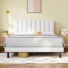 Molblly Polsterbett Doppelbett 140 x 200 cm Bettrahmen mit Kopfteil und Lattenrost Leichte Montage und Stabil, Höhe 30 cm Bettgestell 140x200,Beige