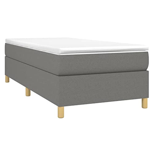 vidaXL Boxspringbett mit Matratze Bett Einzelbett Polsterbett Bettgestell Bettrahmen Hotelbett Lattenrost Schlafzimmerbett Dunkelgrau 90x190cm Stoff