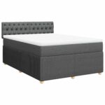 vidaXL Boxspringbett, Doppelbett mit Matratze Matratzenauflage, Bettgestell mit Kopfteil, Polsterbett Bett für Schlafzimmer, Dunkelgrau 160x200cm Stoff