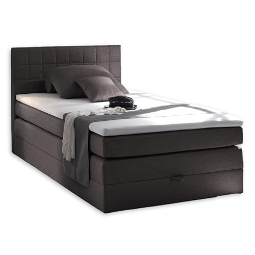 Stella Trading Hawaii 2 Boxspringbett 120x200 mit Bettkasten, Anthrazit 2 - Bequemes Bett mit 7-Zonen-Federkern Matratze H2-H3 & Komfortschaum Topper - 121 x 107 x 209 cm (B/H/T)