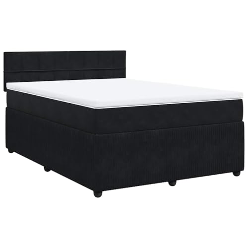 vidaXL Boxspringbett, Doppelbett mit Matratze Matratzenauflage, Bettgestell mit Lattenrost Kopfteil, Polsterbett Bett für Schlafzimmer, Schwarz 160x200cm Samt