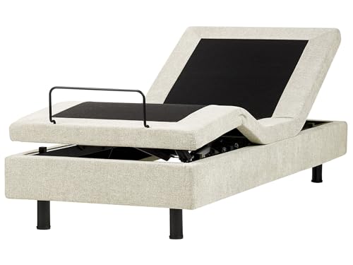 Beliani Polsterbett ohne Kopfteil verstellbar beige 90x200 cm mit Fernbedienung Duke II