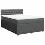 vidaXL Boxspringbett, Doppelbett mit Matratze Matratzenauflage, Bettgestell mit Kopfteil, Polsterbett Bett für Schlafzimmer, Dunkelgrau 140x200cm Stoff