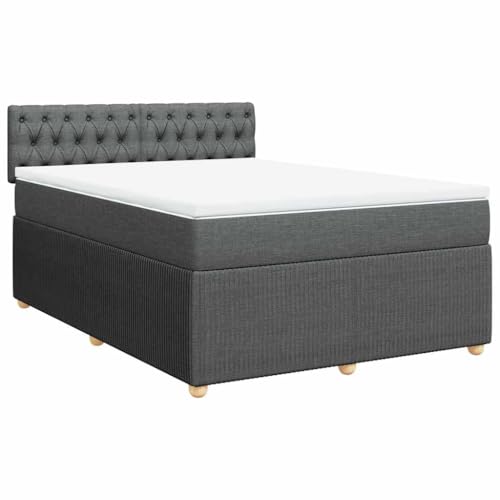 vidaXL Boxspringbett, Doppelbett mit Matratze Matratzenauflage, Bettgestell mit Kopfteil, Polsterbett Bett für Schlafzimmer, Dunkelgrau 140x200cm Stoff