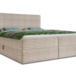 Boxspringbett Mollo mit 2 Bettkästen, Doppelbett mit Bonell-Matratze und Topper, Polsterbett in weichem Cordstoff, Bett, Bettgestell für Schlafzimmer (Beige (Tilia 03), 180 x 200 cm)