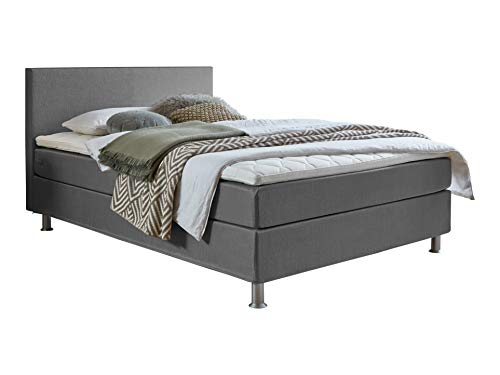 Atlantic Home Collection EDISON Boxspringbett 120 x 209 cm, Härtegrad H2, inklusive Topper, grau