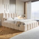 MOTIVENA Nunu Bubble Bett 180x200 Mit Bettkasten, Stauraum Und Lattenrost - Polsterbett Samt Mit Kopfteil, Ohne Matratze - Beige Creme