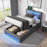 Dolamaní Boxspringbett 90 x 200 cm mit Bettkasten und große Stauraum, Polsterbett mit Kopfteil und Fußteil mit LE/D, Stauraumbett für Erwachsene & Jugendliche, PU (Grau)