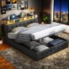 HNOUER Boxspringbett Polsterbett 140x200 mit LED,USB-Ladegerät,Hydraulisch Stauraumbett mit Stauraum Lattenrost,Bett mit Bettkasten Holz,mit Kopfteil gepolstert,Ohne Matrat (140 x 200 cm)